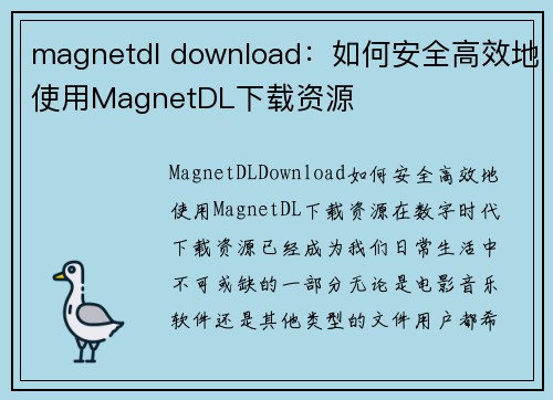 magnetdl download:如何安全高效地使用MagnetDL下载资源